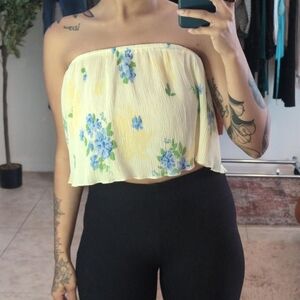 Floral Strapless Top - Yellow and Blue